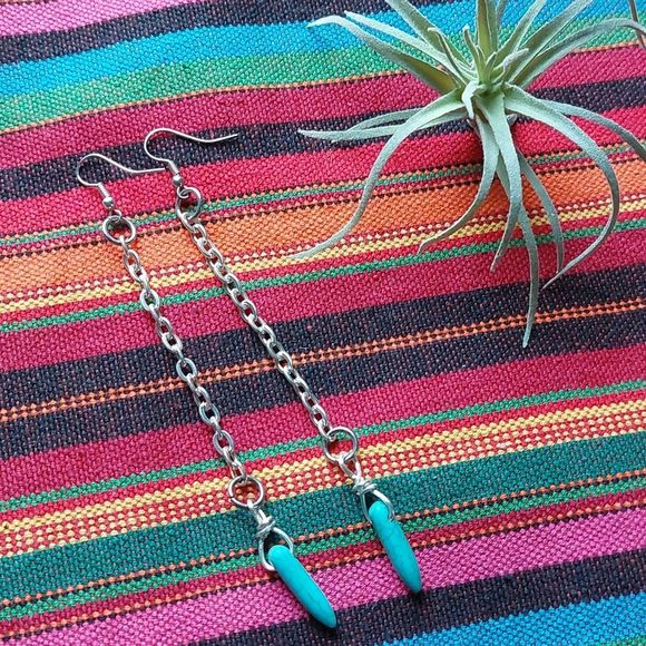 Turquoise Magnesite Earrings Artisan made Boho jewelry - Picture 3 of 9